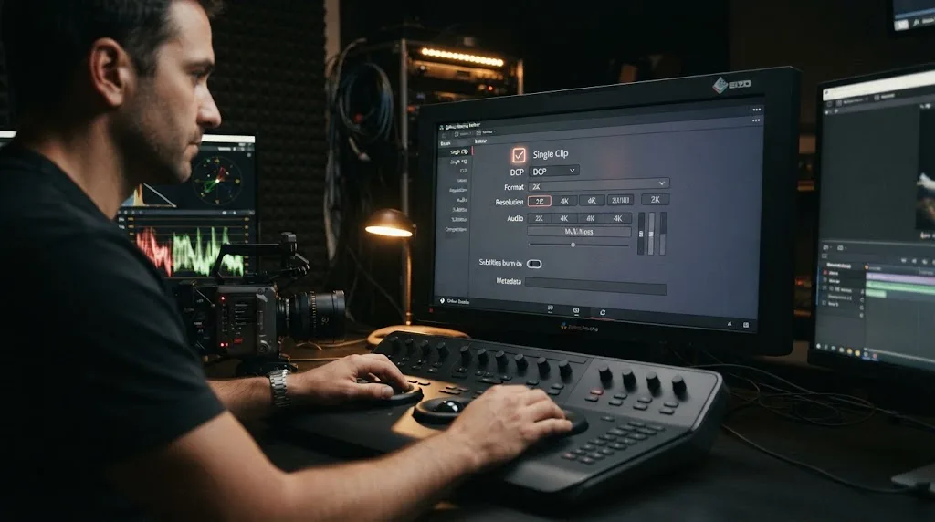 Illustration of DaVinci Resolve DCP Deliver page settings being checked