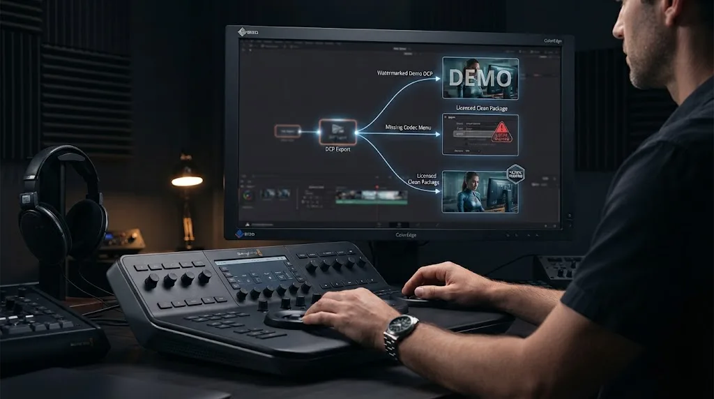 Illustration of DaVinci Resolve DCP export troubleshooting branches