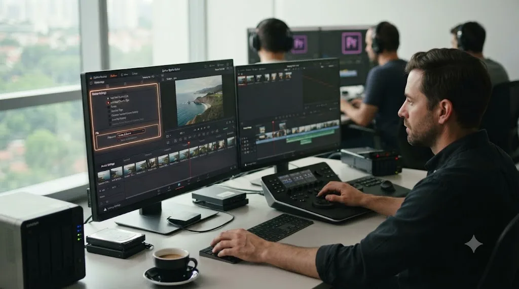 Illustration of the DaVinci Resolve Deliver page with Individual Source Clips and Same as Source filename settings highlighted