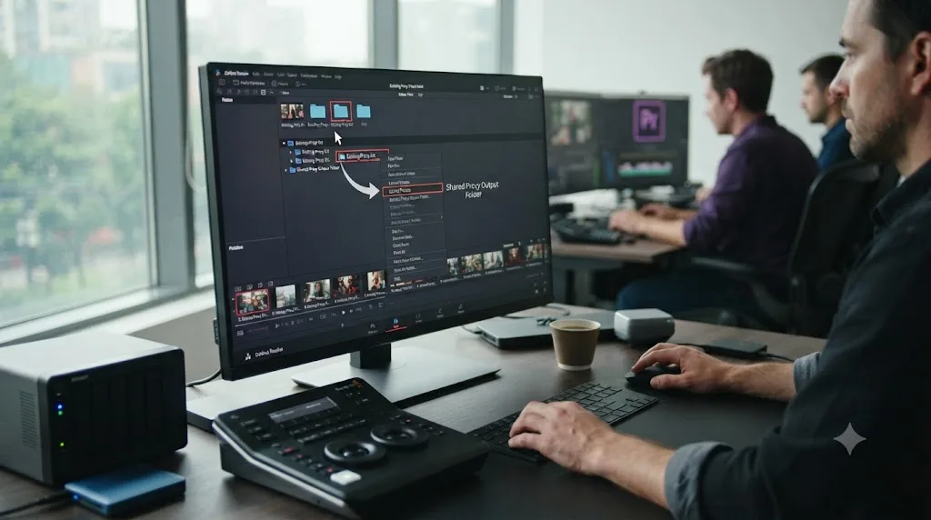 Illustration of the DaVinci Resolve Media Pool Extract Proxies option copying an existing proxy set to a shareable folder