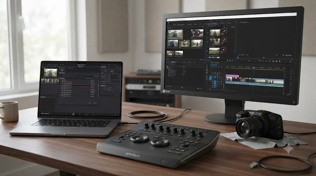 Illustration of a worked example of DaVinci Resolve proxy files attaching cleanly inside a Premiere Pro editor's project