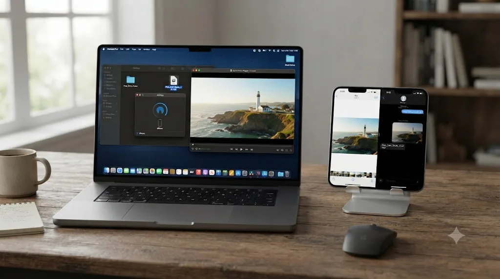 Illustration comparing a DaVinci Resolve export sent via AirDrop versus Messages, with the Messages version looking re-encoded