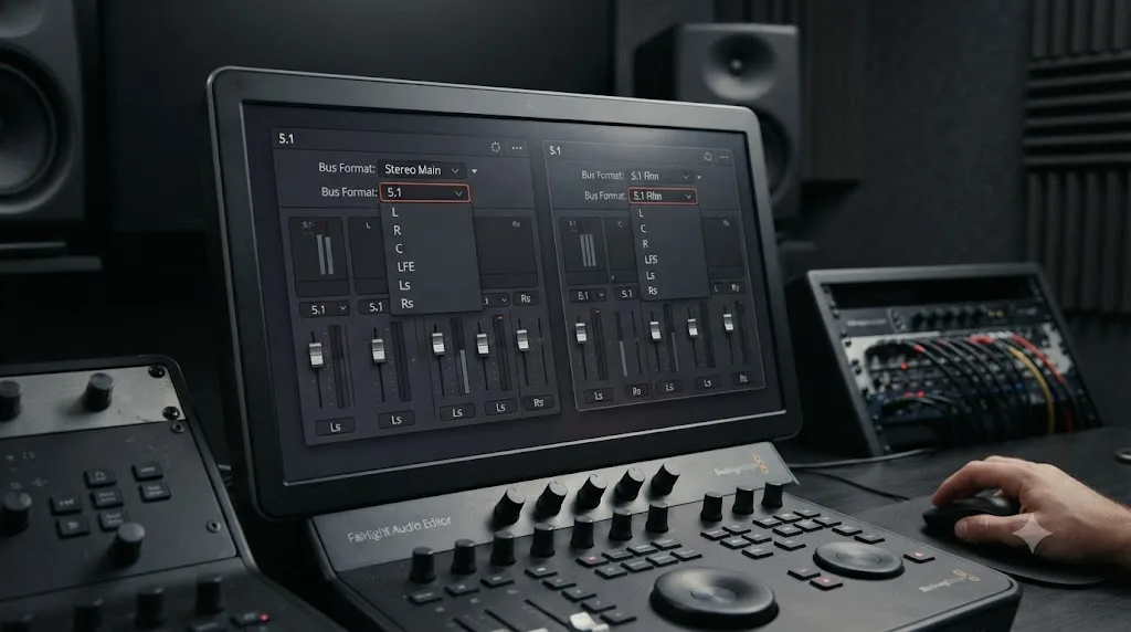 Illustration comparing the standard 5.1 and 5.1 Film channel orderings in DaVinci Resolve Fairlight