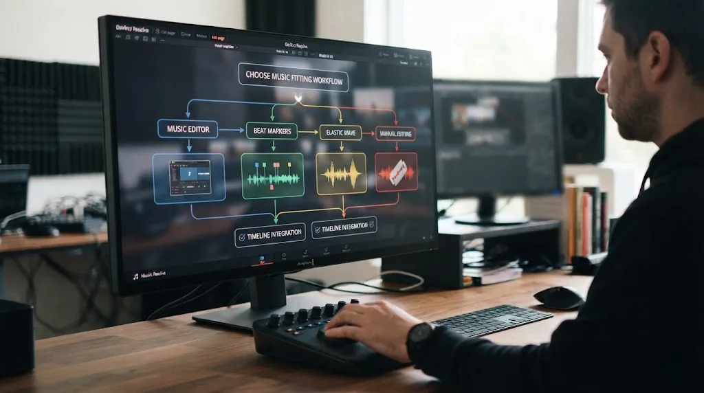 Illustration of choosing a DaVinci Resolve music fitting workflow