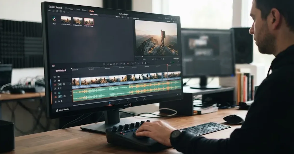 Illustration of music being fitted to a DaVinci Resolve video timeline