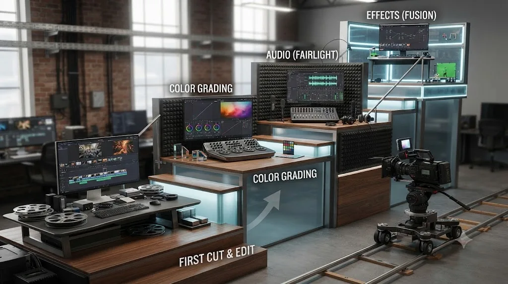 Illustration of the recommended learning order for DaVinci Resolve beginners
