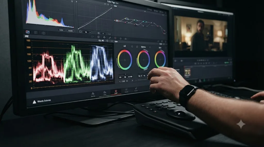 Illustration of reading a waveform scope while correcting exposure in DaVinci Resolve