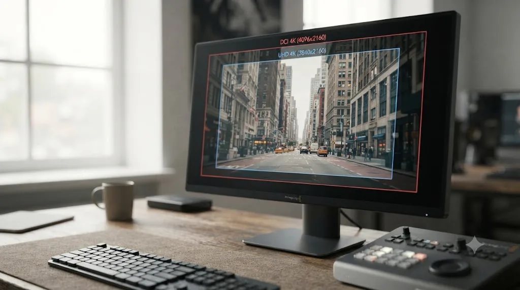 Illustration comparing the DCI 4K cinema frame width against the UHD 4K consumer frame width