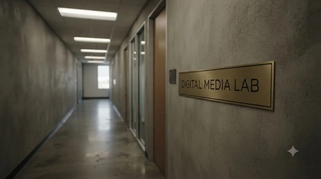 Illustration of a finished title locked to a hallway wall through a handheld walking shot in DaVinci Resolve Fusion