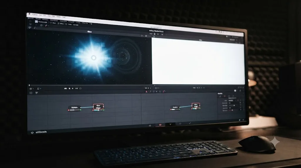 Illustration comparing a correctly balanced Glow gain setting to an overexposed highlight blown out to white in DaVinci Resolve Fusion