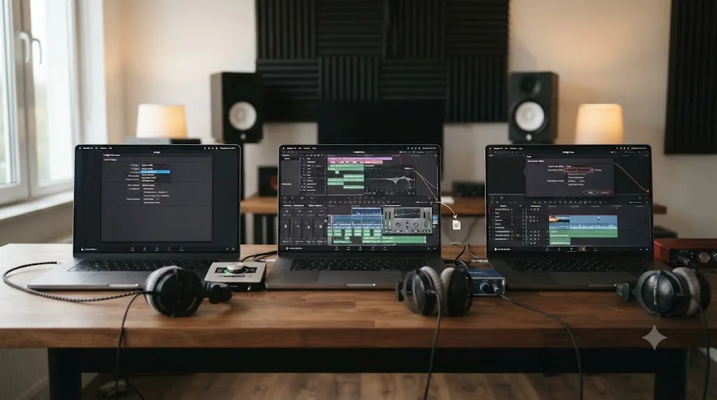 Illustration of three DaVinci Resolve monitoring setups fixed by an I/O Engine change, a plugin removal, and a Video Monitor Offset adjustment