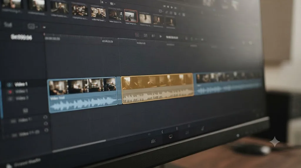Illustration of a DaVinci Resolve clip showing its used timeline section with frame handle margins on each side