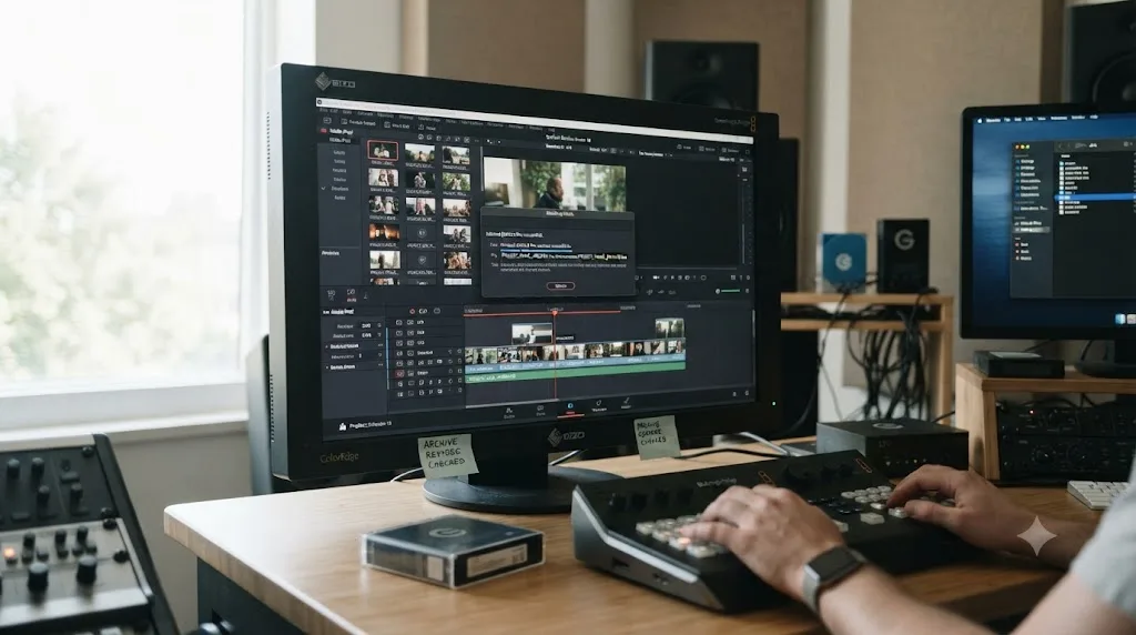 Illustration of DaVinci Resolve automatically relinking consolidated media after restoring a project archive