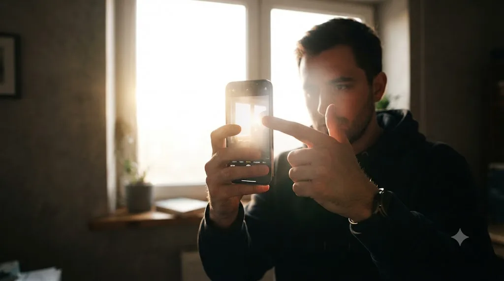 Illustration of a person shooting their own light leak footage by overexposing a camera pointed at a bright light source