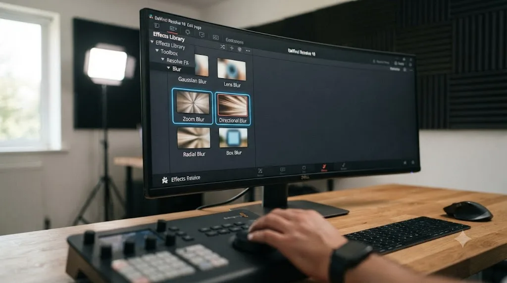 Illustration of the Zoom Blur and Directional Blur filters in the DaVinci Resolve Effects Library
