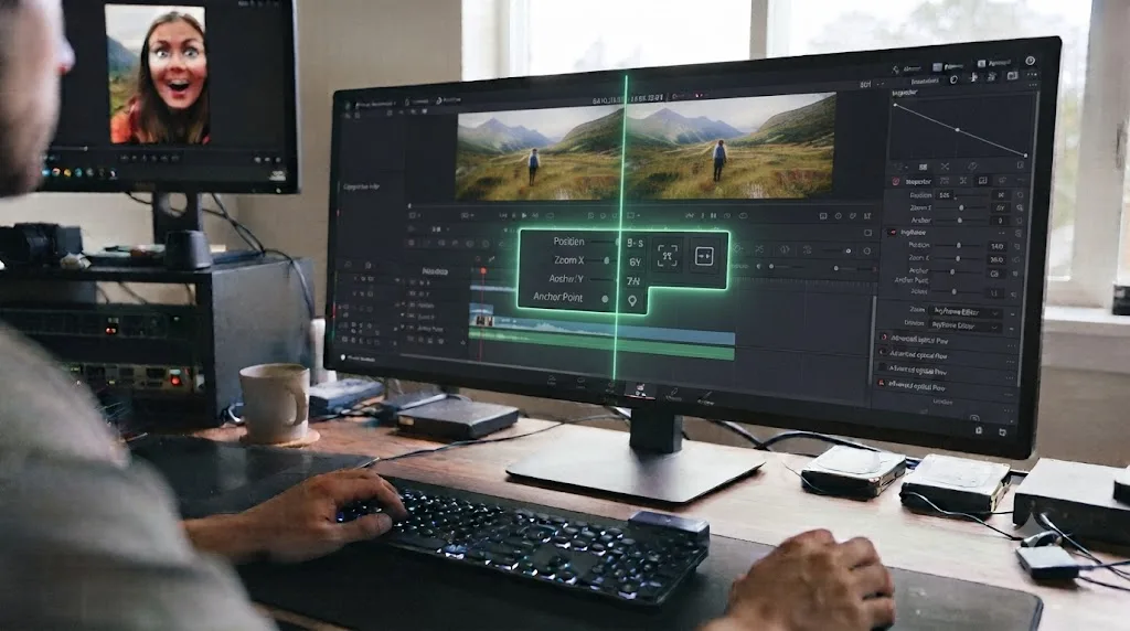 Illustration comparing DaVinci Resolve free and Studio editions for zoom transition tools