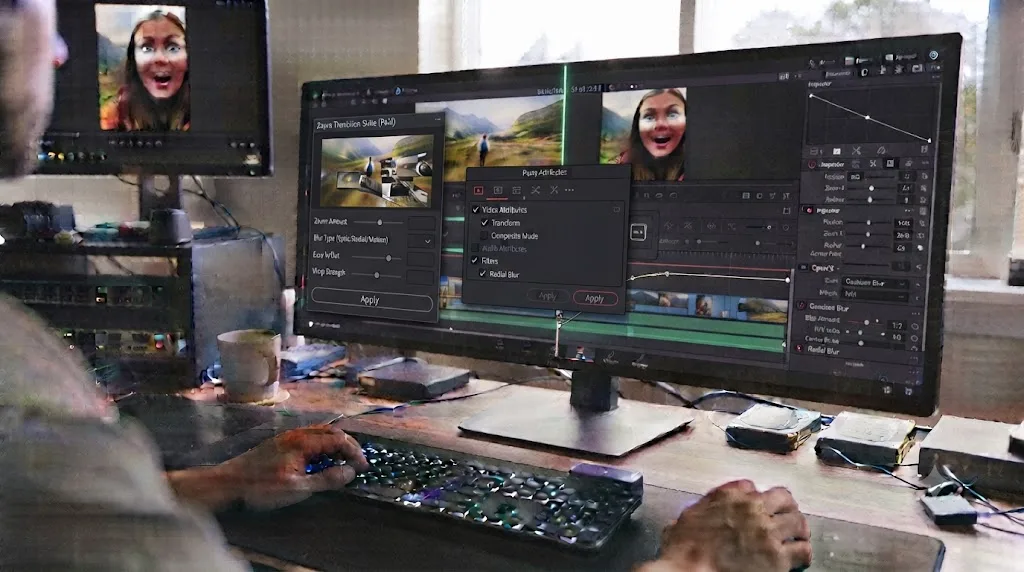 Illustration of the Paste Attributes dialog reusing a zoom transition's settings in DaVinci Resolve