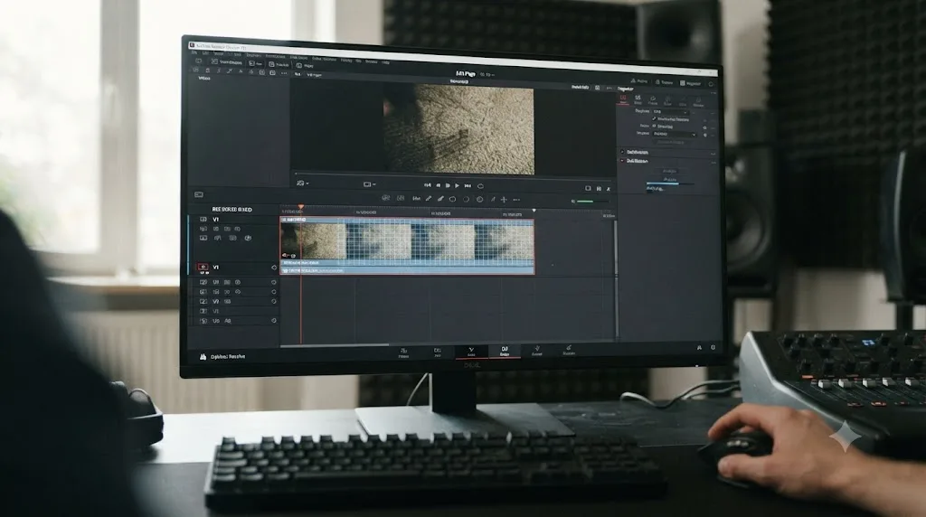 Illustration of a DaVinci Resolve clip being stabilized after its playback direction was already reversed