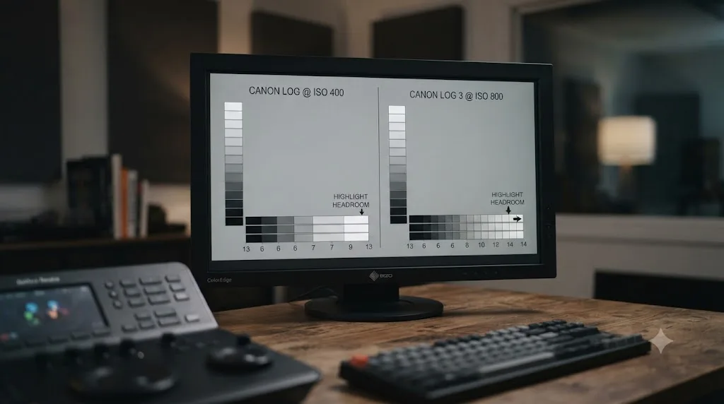 Illustration comparing Canon Log and Canon Log 3 dynamic range at their respective base ISO settings