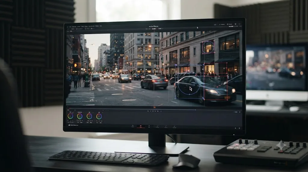 Illustration comparing a DaVinci Resolve viewer during playback with hidden overlays versus paused with full overlays visible