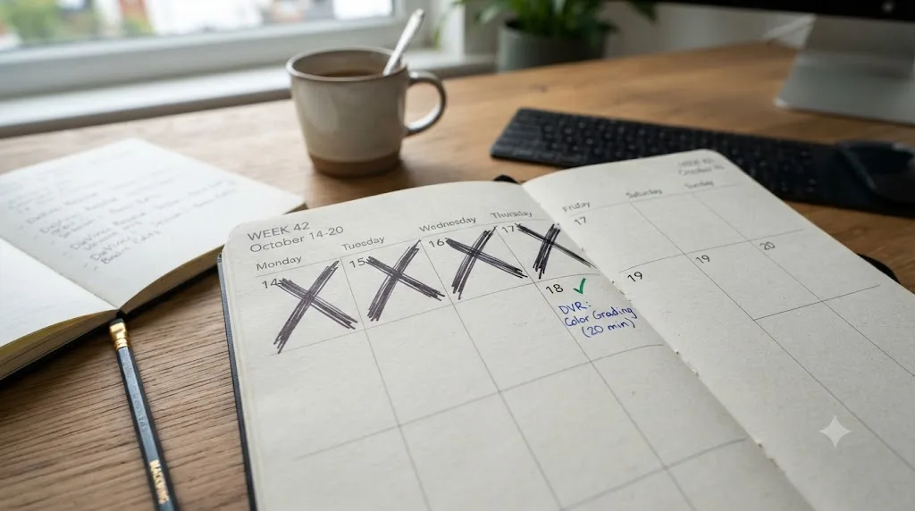 Illustration of a resilient learning schedule surviving a difficult week with a small completed session