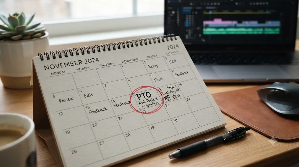 Illustration of a PTO day marked for completing a specific DaVinci Resolve learning milestone