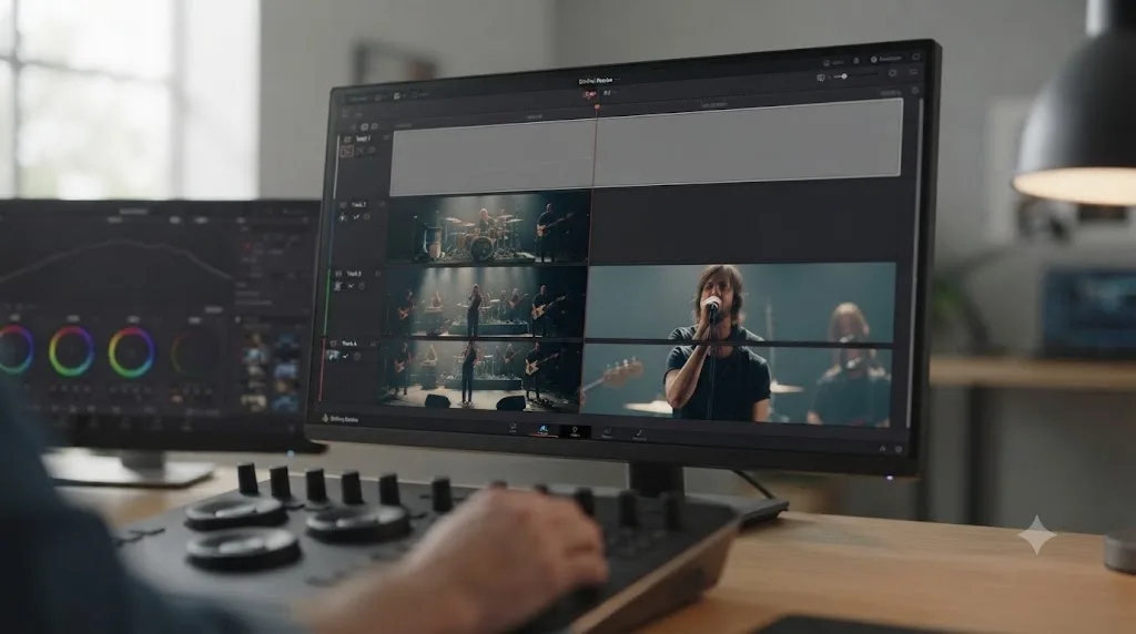 Illustration of a disabled camera track inside a DaVinci Resolve multicam clip opened in Timeline mode