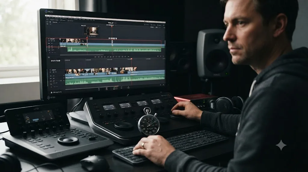 Illustration of diagnosing a constant sync offset versus a growing sync drift on a DaVinci Resolve timeline