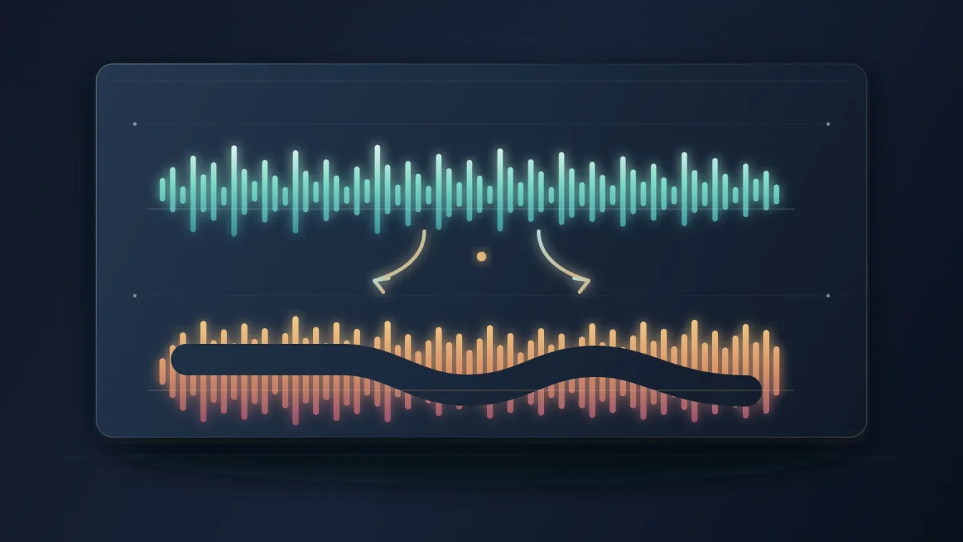 Illustration of automatic ducking between dialogue and a music bed