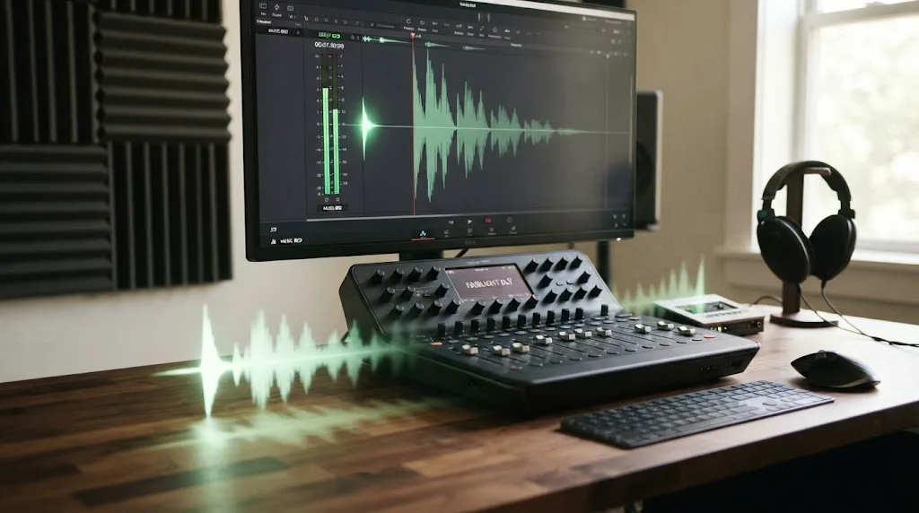 Illustration of a restrained Fairlight delay pattern for a DaVinci Resolve music ringout