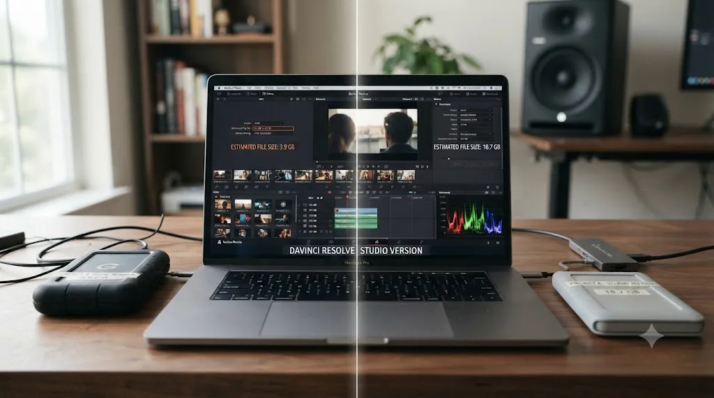 Illustration of Windows, macOS, and Linux computers each showing a different DaVinci Resolve disk space warning