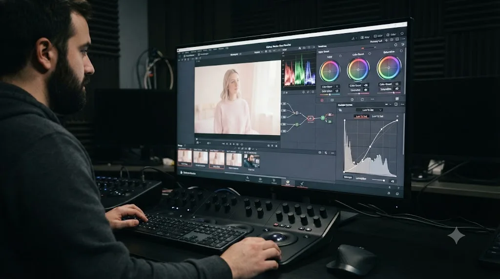 Illustration of the Color Boost and Lum vs Sat controls used to desaturate a pastel grade in DaVinci Resolve