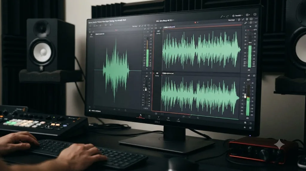 Illustration comparing a mono podcast audio channel to the same signal duplicated across stereo channels