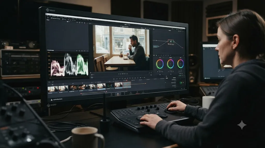 Illustration of a one-node color correction practice exercise in DaVinci Resolve