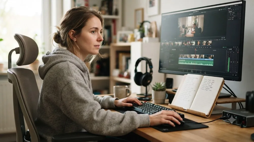 Illustration of a beginner starting a practice project in DaVinci Resolve