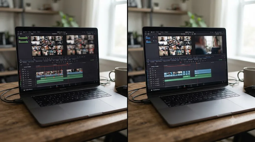 Illustration of adapting DaVinci Resolve practice projects for a low-power laptop