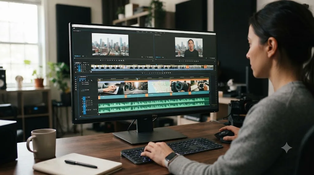 Illustration of a talking-head practice edit with b-roll covering jump cuts in DaVinci Resolve
