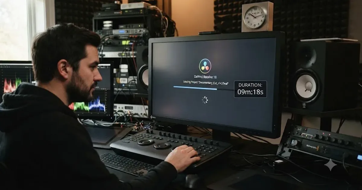 Illustration of a DaVinci Resolve project loading screen stuck on a spinning progress indicator