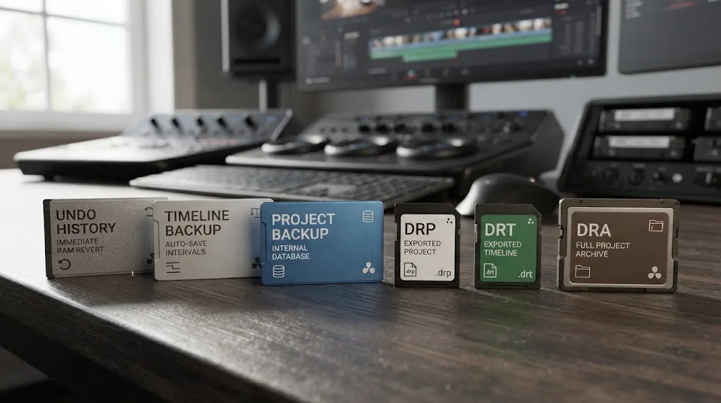 Illustration of DaVinci Resolve recovery file types and backup layers