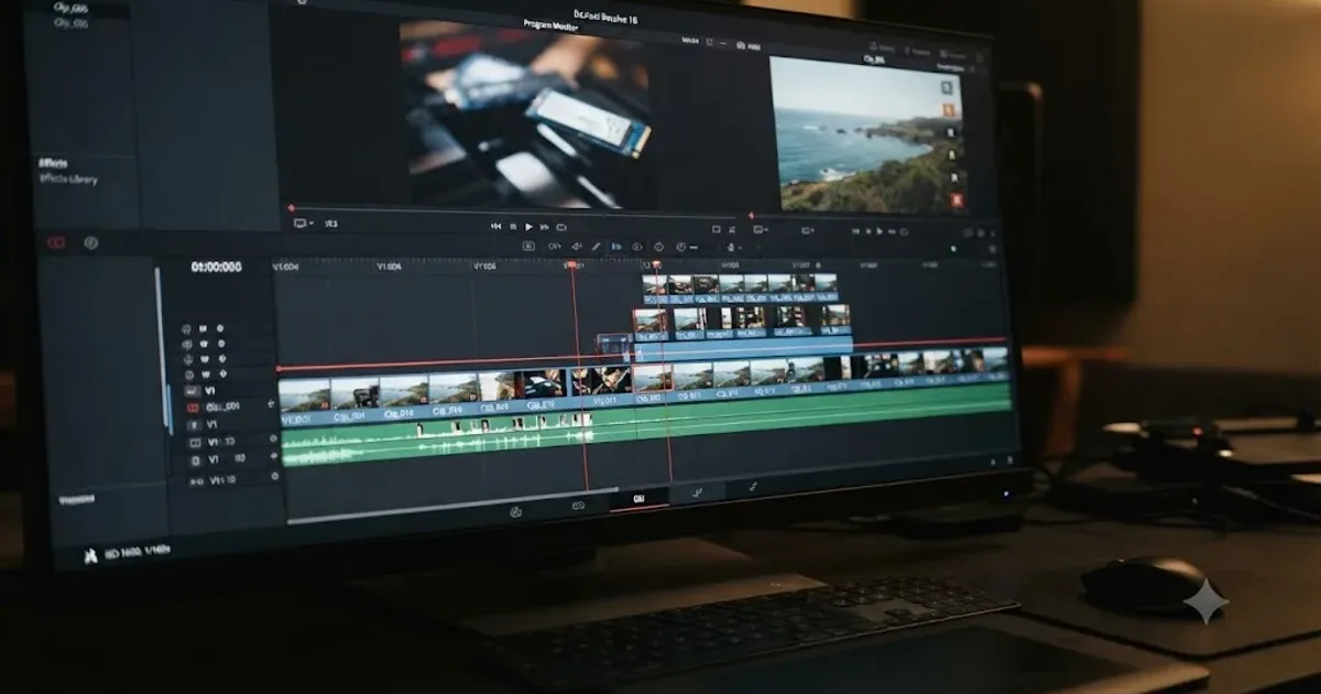 Illustration of DaVinci Resolve's render cache system pre-rendering clips on a timeline