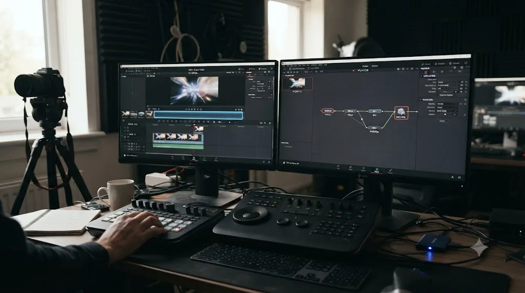 Illustration comparing DaVinci Resolve's Edit page Render Cache Fusion Output against Fusion's own internal disk cache