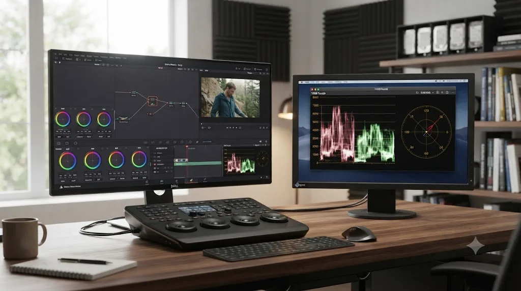 Illustration of a scopes window stuck oversized on a mismatched second monitor beside a correctly sized version on a matched-resolution display
