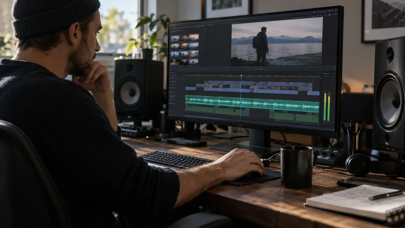 Illustration of an audio-focused DaVinci Resolve timeline with selection narrowed to one track