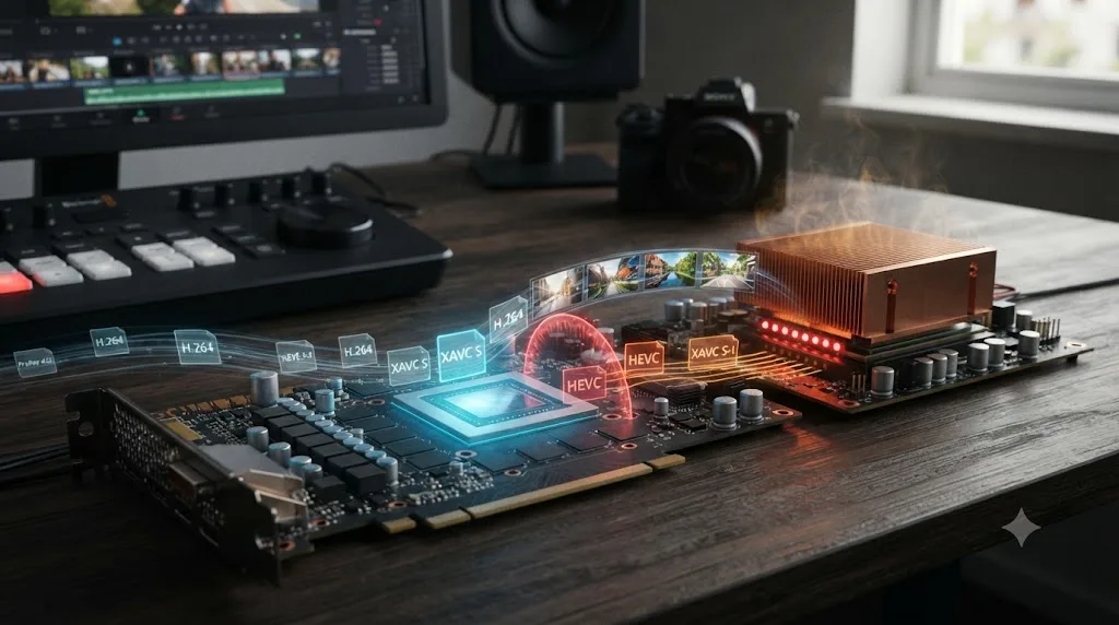 Illustration of a GPU decode block accepting some codec flavors and routing others to an overloaded CPU