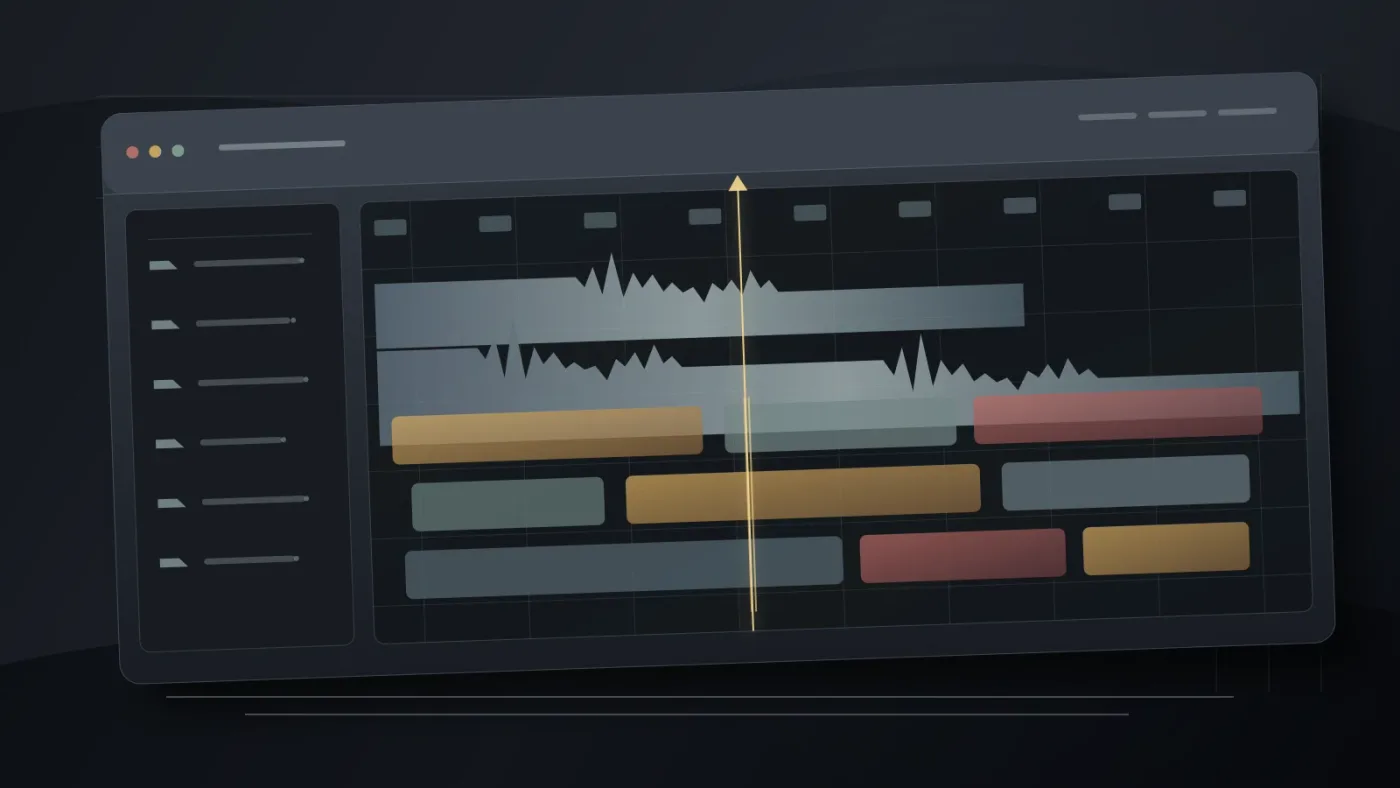 Illustration of organized Fairlight tracks for horror sound design