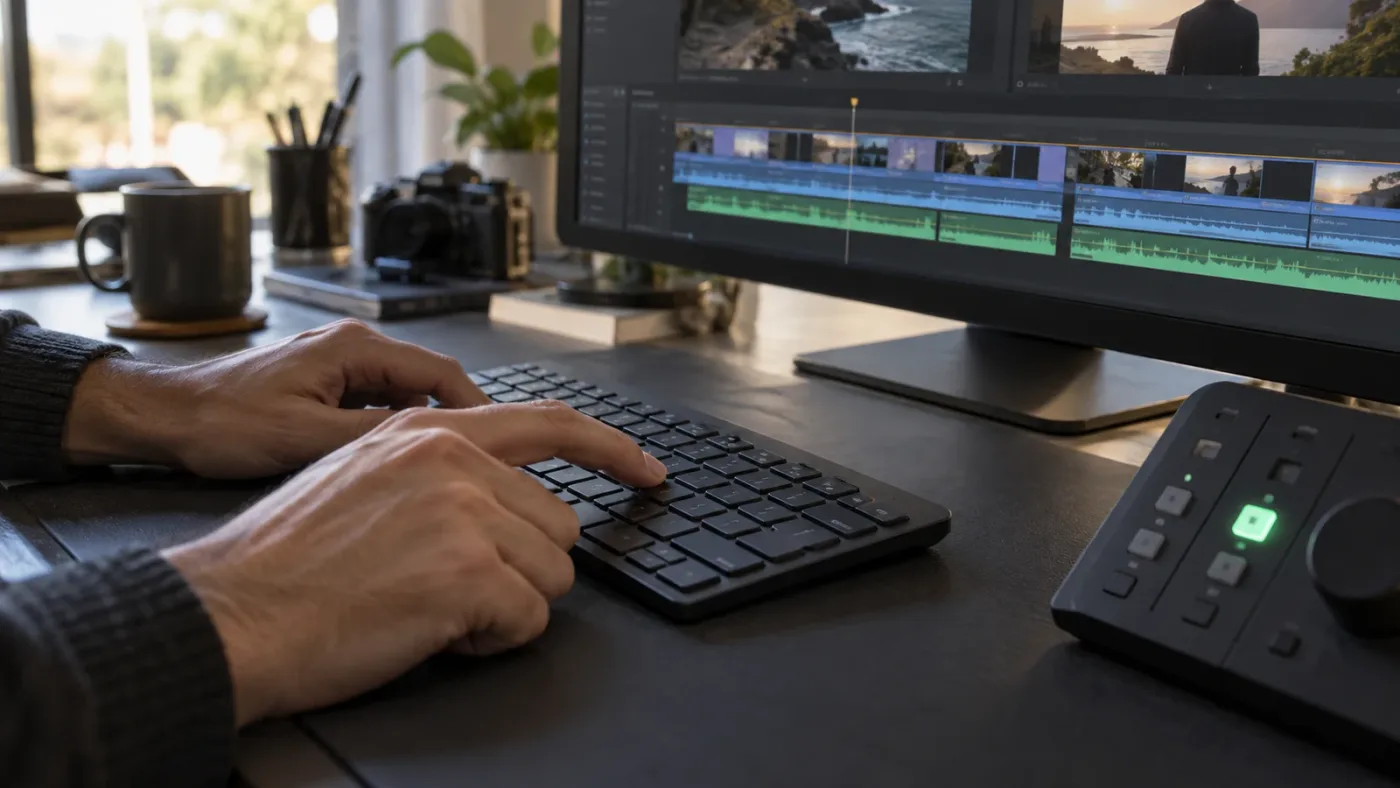 Illustration of a DaVinci Resolve shortcut changing track eligibility