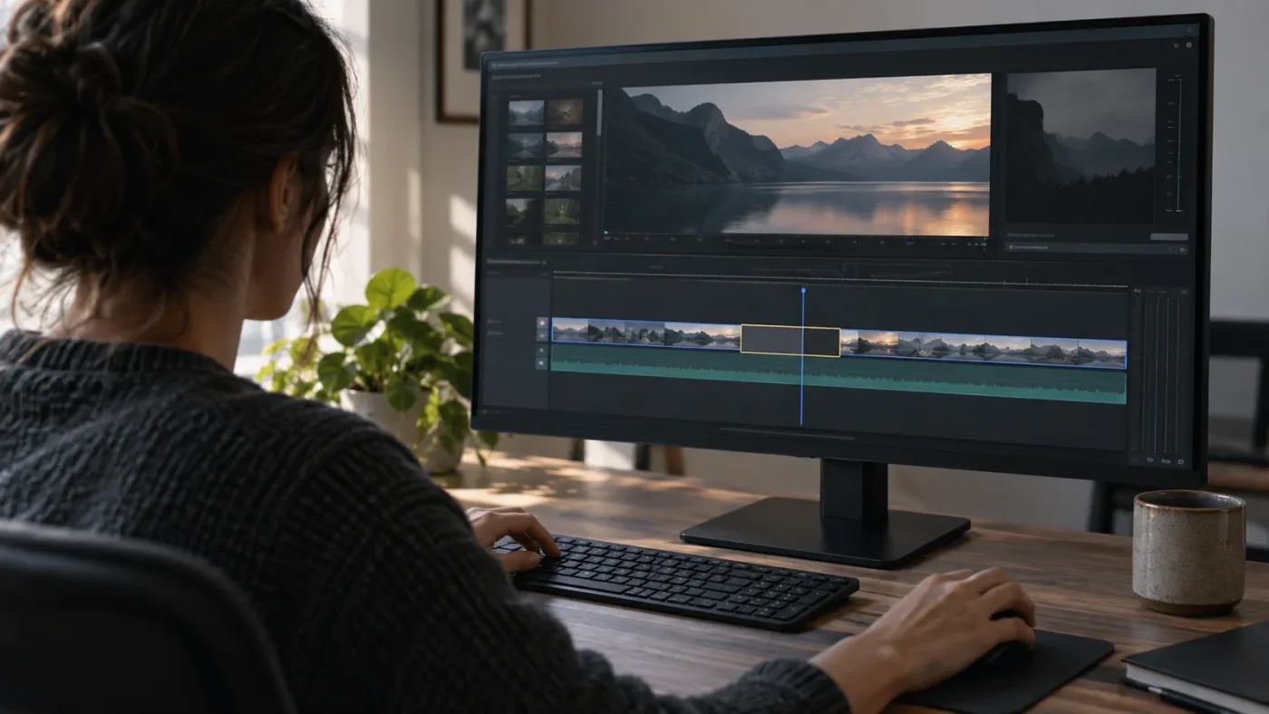Illustration of DaVinci Resolve Auto Track Selector isolating one timeline layer