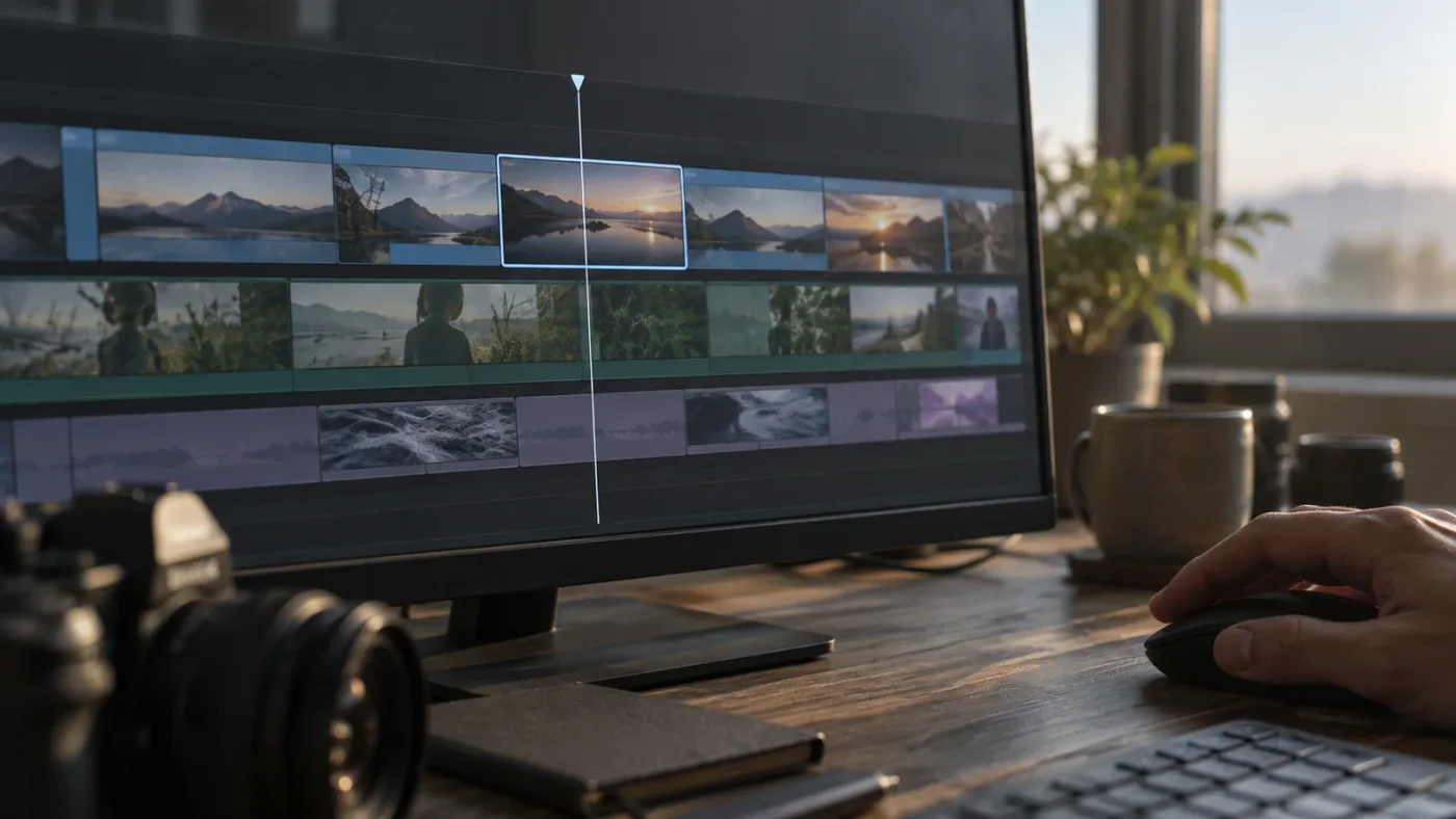 Illustration of DaVinci Resolve Selection Follows Playhead on layered clips