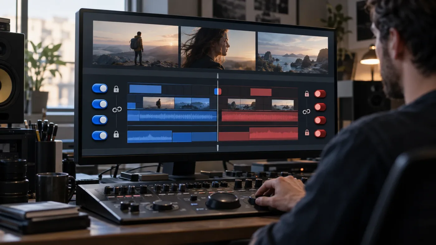 Illustration of DaVinci Resolve timeline track control roles
