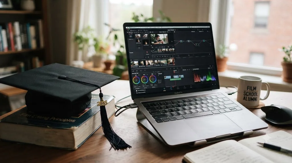 Illustration of the same free DaVinci Resolve software running before and after graduation